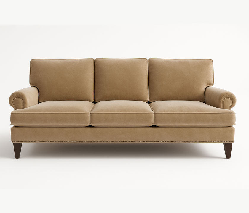 Custom Pleated Roll Arm Sofa