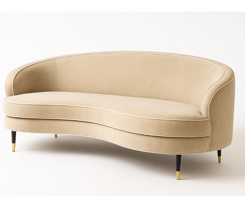 Curved Back Sofa - Beige Velvet