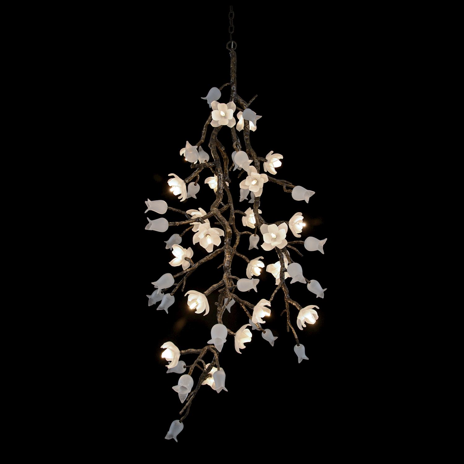 Đèn Chùm Đứng Glass Bronze Churippu Magnolia & Tulip 21 Bóng