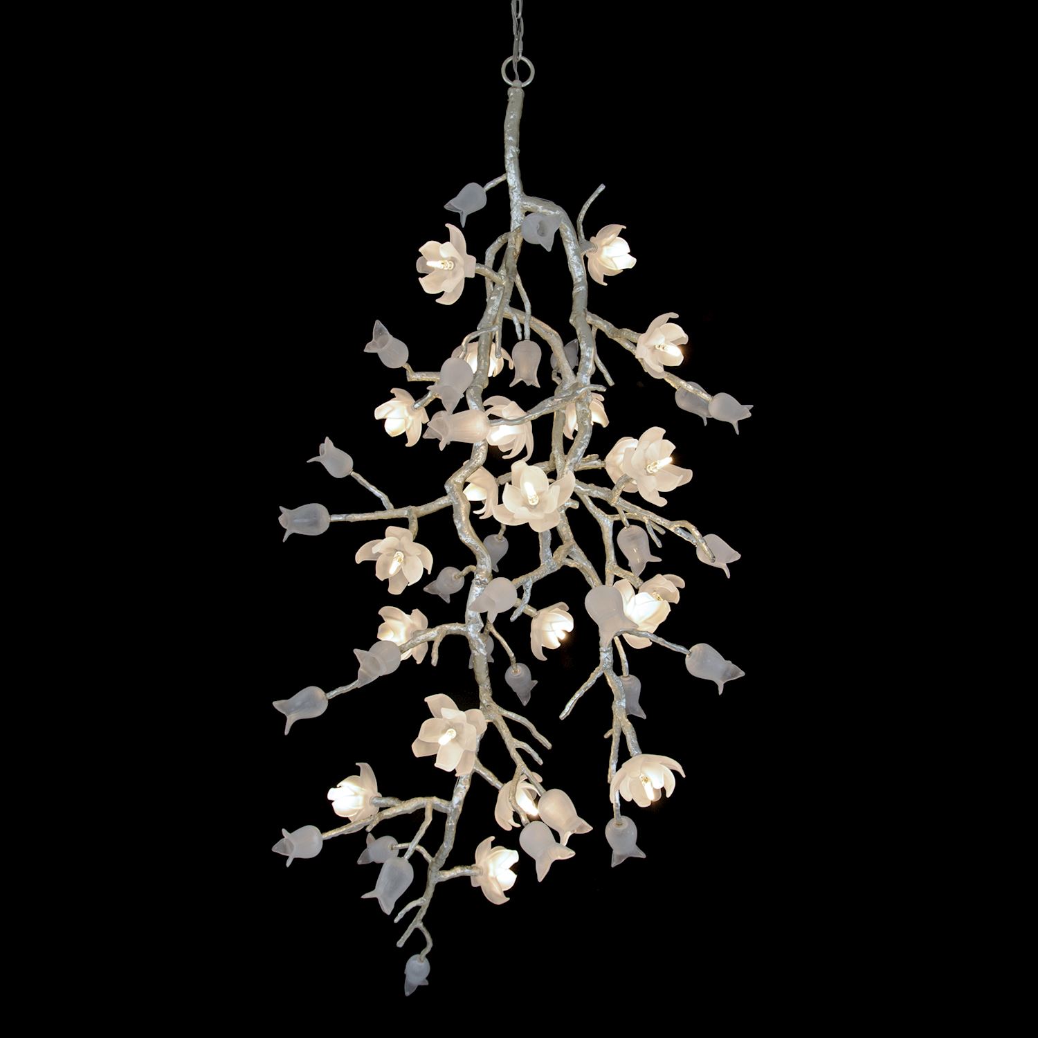 Đèn Chùm Đứng Glass Silver Leaf Churippu Magnolia & Tulip 21 Bóng