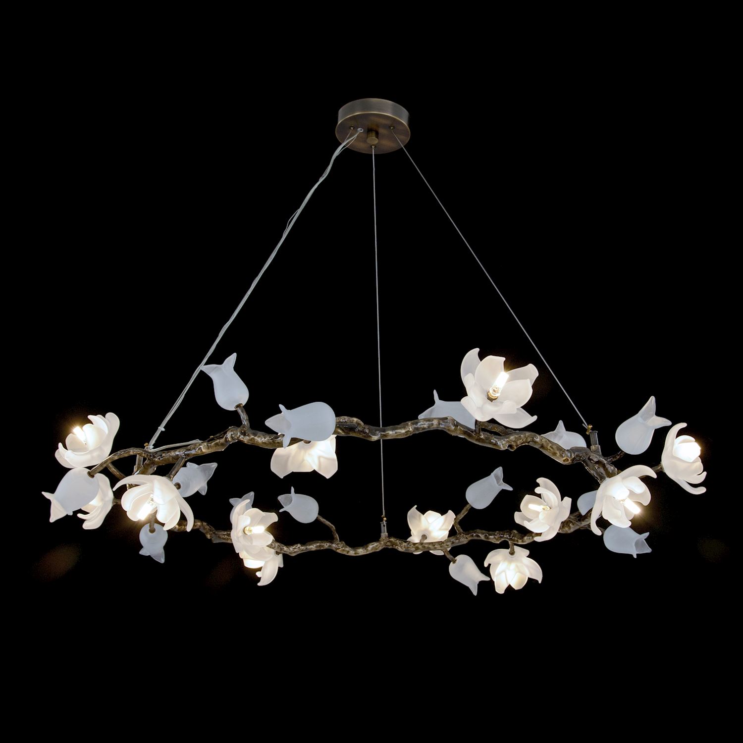 Đèn chùm Glass Bronze Halo Churippu Magnolia & Tulip 12 Bóng