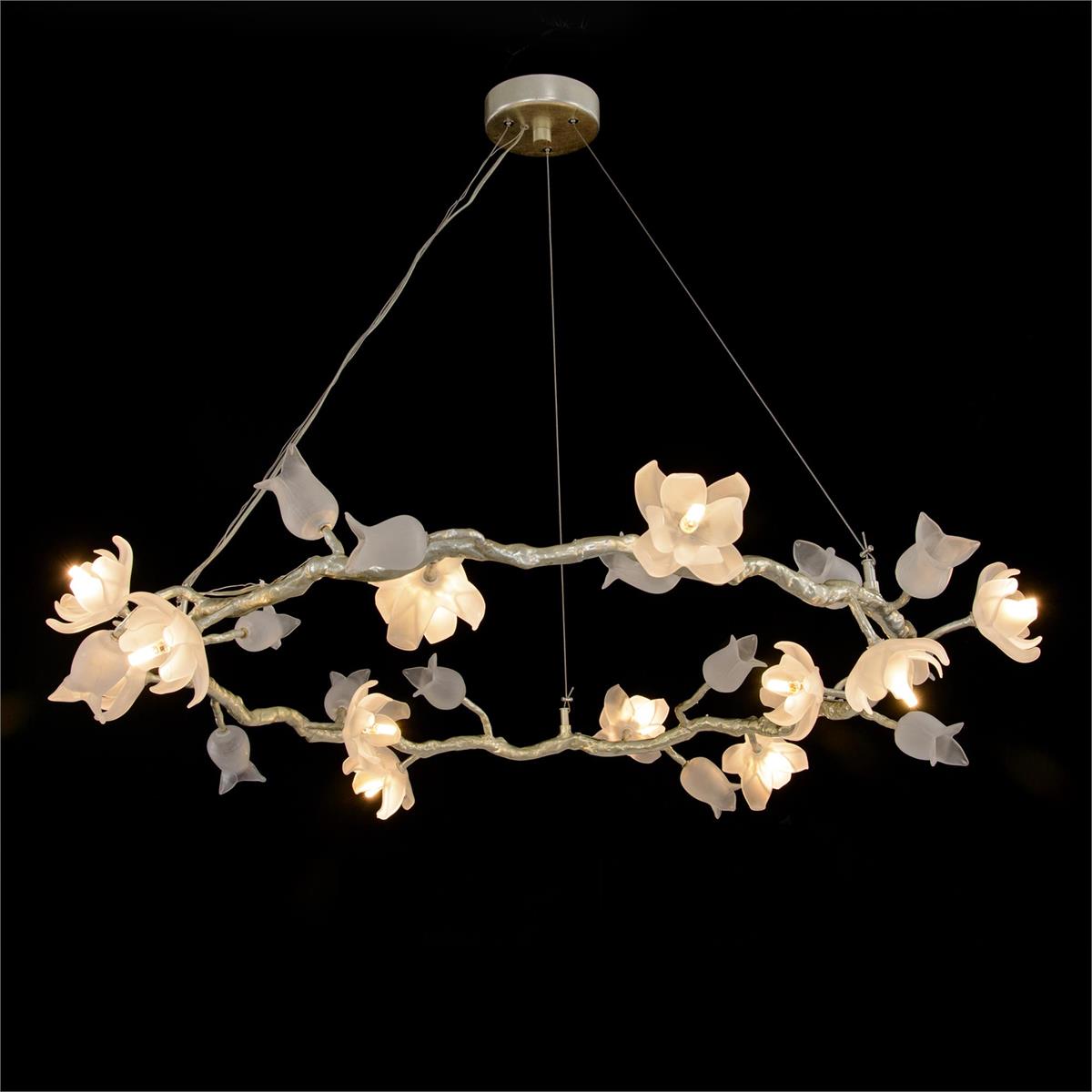 Đèn chùm Glass Silver Leaf Halo Churippu Magnolia & Tulip 12 Bóng