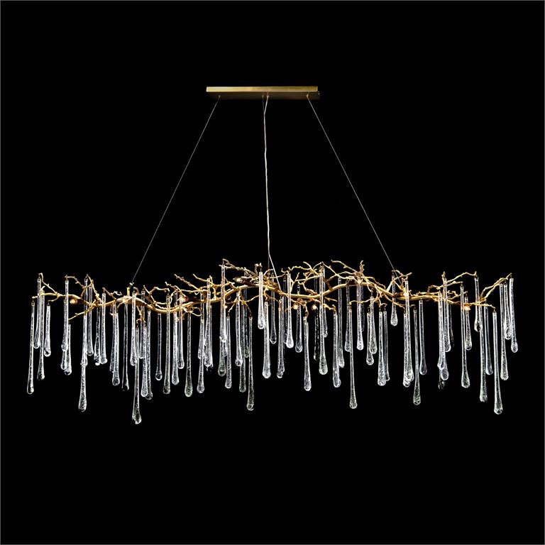 Glass Teardrop Fourteen-Light Horizontal Chandelier