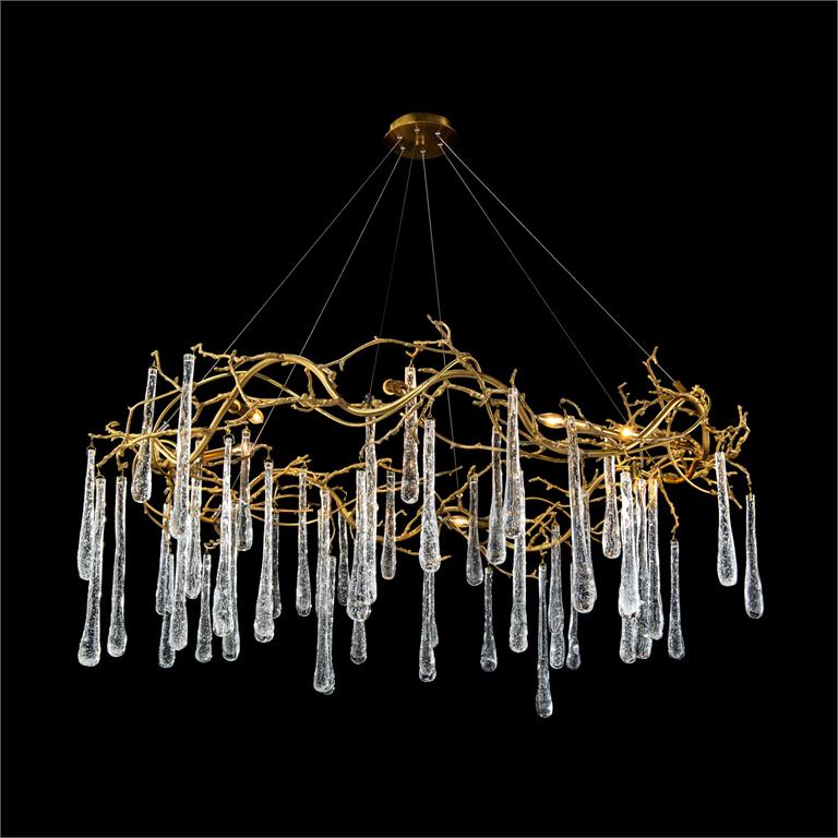 Brass and Glass Teardrop Eight-Light Chandelier