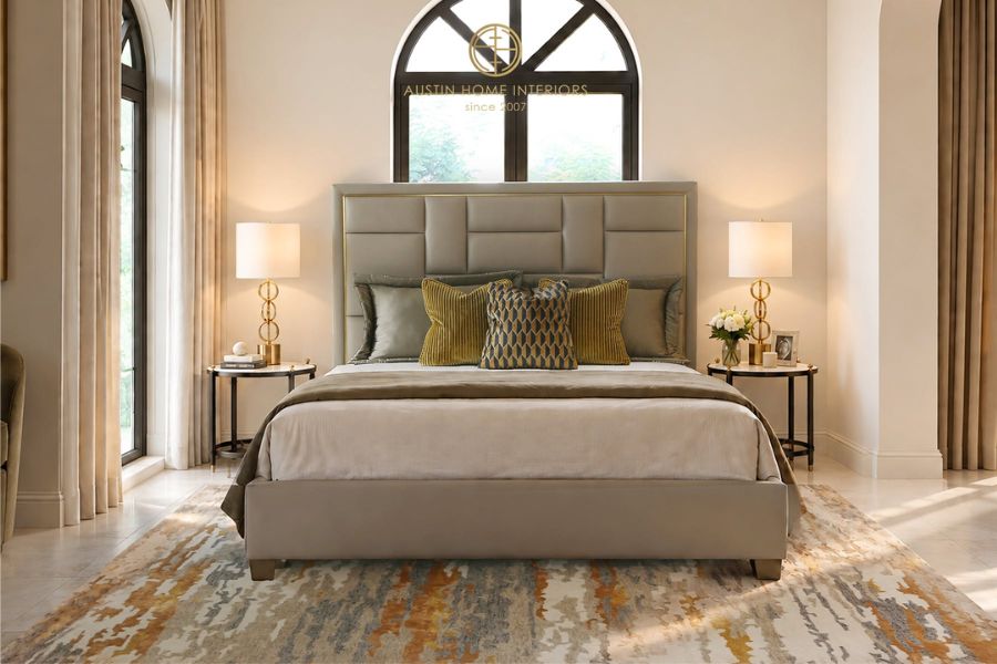 Tile King Bed - Leather Austin Flax